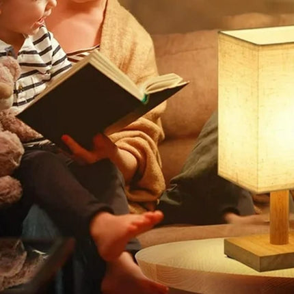 Bedside Table Lamp for Bedroom Minimalist Nightstand Lamp with Square Fabric Shade Reading Desk Lamp Night Lamp