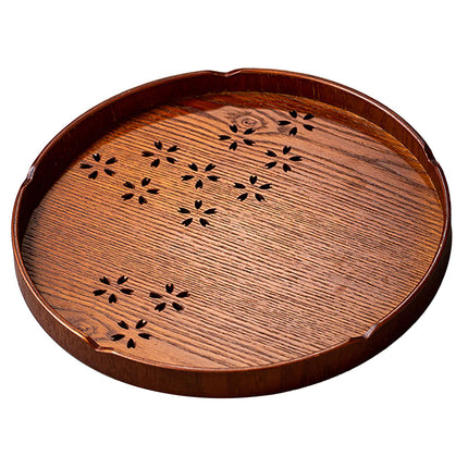 Tea Tray Cherry Blossom Pattern Wooden Tea Plate Green Tea Baking Serving Plate for Home Tea House Round