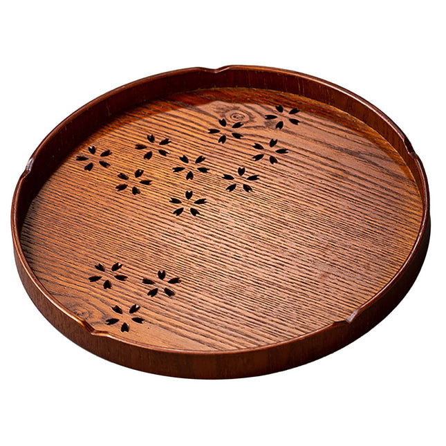 Tea Tray Cherry Blossom Pattern Wooden Tea Plate Green Tea Baking Serving Plate for Home Tea House Round