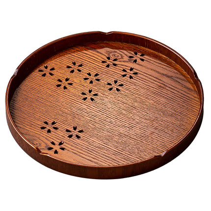 Tea Tray Cherry Blossom Pattern Wooden Tea Plate Green Tea Baking Serving Plate for Home Tea House Round