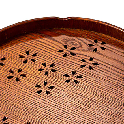 Tea Tray Cherry Blossom Pattern Wooden Tea Plate Green Tea Baking Serving Plate for Home Tea House Round