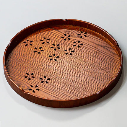 Tea Tray Cherry Blossom Pattern Wooden Tea Plate Green Tea Baking Serving Plate for Home Tea House Round