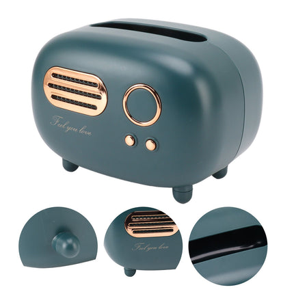 Retro Radio Shape Tissue Cover Box Vintage Radio Tissue Box for Bathroom Living Room Bedroom Nightstand Desk Table Green