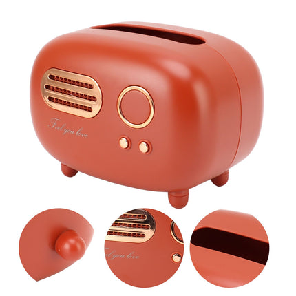 Retro Radio Shape Tissue Cover Box Vintage Radio Tissue Box for Bathroom Living Room Bedroom Nightstand Desk Table Red