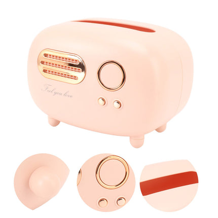 Retro Radio Shape Tissue Cover Box Vintage Radio Tissue Box for Bathroom Living Room Bedroom Nightstand Desk Table Pink