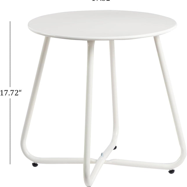 Metal Outdoor Side Table – Round Patio Table, Rust-Resistant Small End Coffee Table for Balcony, Garden, Porch, Living Room & Bedroom – Portable Accent Table for Indoor Outdoor Use, White