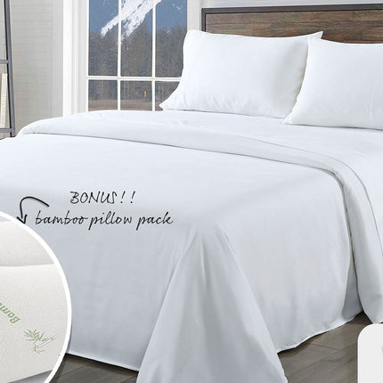 Royal Comfort Bamboo Blend Sheet Set 1000TC and Bamboo Pillows 2 Pack Ultra Soft - Queen - White