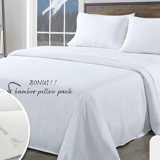 Royal Comfort Bamboo Blend Sheet Set 1000TC and Bamboo Pillows 2 Pack Ultra Soft - Queen - White