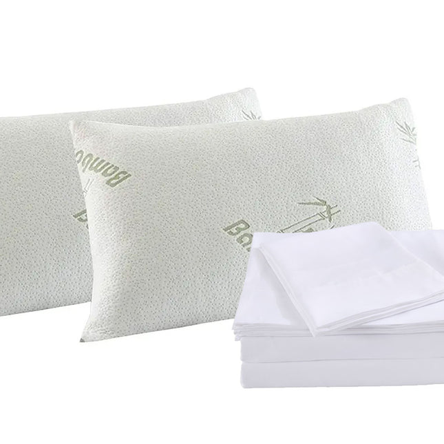 Royal Comfort Bamboo Blend Sheet Set 1000TC and Bamboo Pillows 2 Pack Ultra Soft - Queen - White