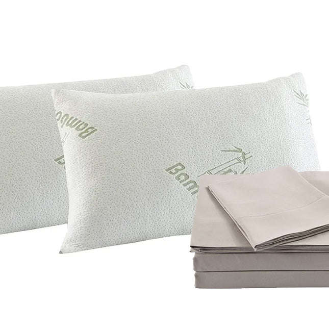 Royal Comfort Bamboo Blend Sheet Set 1000TC and Bamboo Pillows 2 Pack Ultra Soft - Queen - Warm Grey