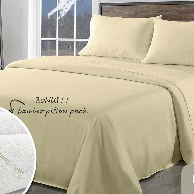 Royal Comfort Bamboo Blend Sheet Set 1000TC and Bamboo Pillows 2 Pack Ultra Soft - King - Ivory