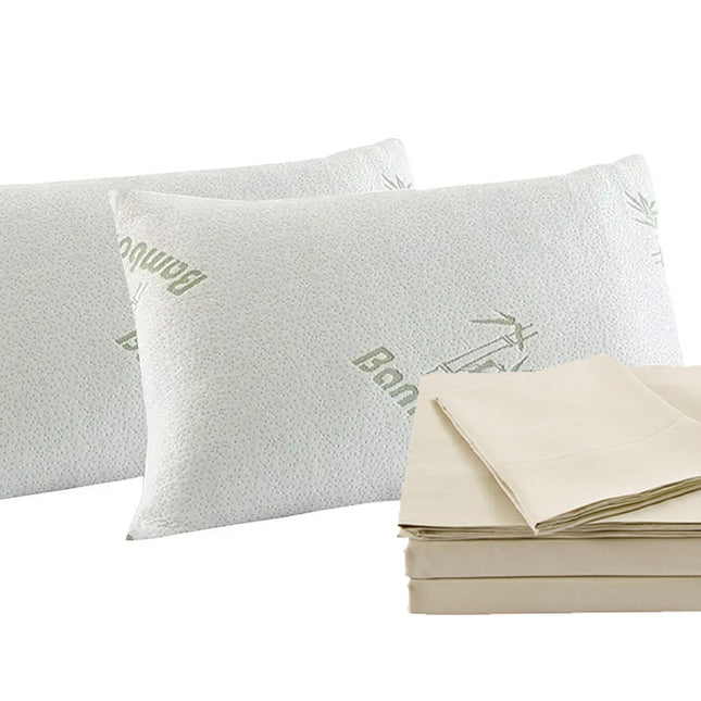 Royal Comfort Bamboo Blend Sheet Set 1000TC and Bamboo Pillows 2 Pack Ultra Soft - King - Ivory