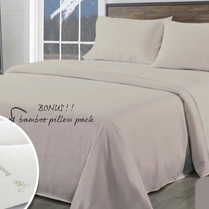 Royal Comfort Bamboo Blend Sheet Set 1000TC and Bamboo Pillows 2 Pack Ultra Soft - King - Warm Grey