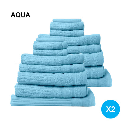 Royal Comfort 16 Piece Egyptian Cotton Eden Towel Set 600GSM Luxurious Absorbent - Aqua