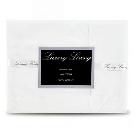 Laura Hill 750 Thread Count Pure Cotton Queen Bed Sheet Set 4 Piece Gift Pack - White