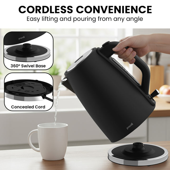 Pronti Breakfast Set with 1.25L Coffee Machine, Silver Noir Toaster & Kettle