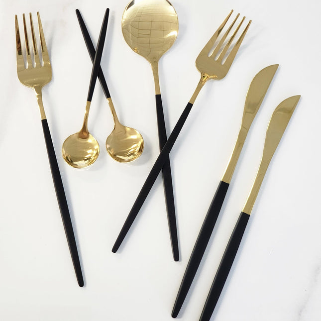Deluxe Cutlery Set - Black & Gold