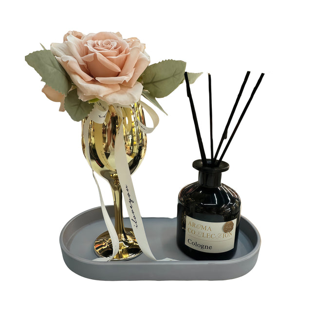 Flower Decor Tray & Fragrance Diffuser Sets -Gold
