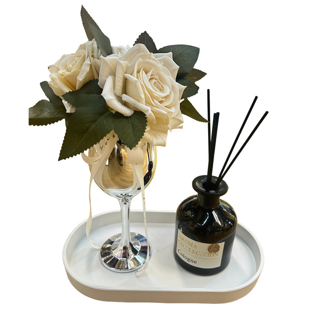 Flower Decor Tray & Fragrance Diffuser Sets -Silver