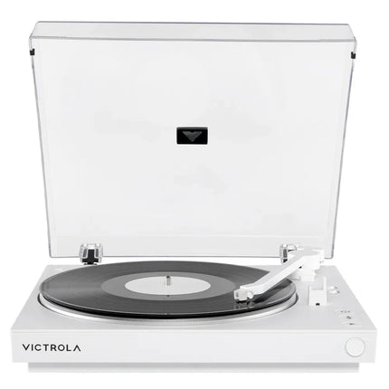 Victrola Automatic Turntable + Victrola Tempo Bookshelf Speakers Bundle - White