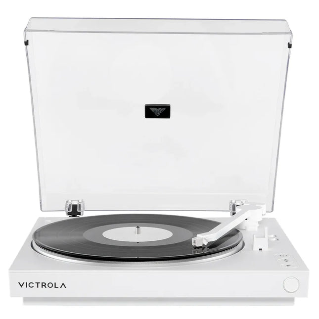 Victrola Automatic Turntable + Victrola Tempo Bookshelf Speakers Bundle - White