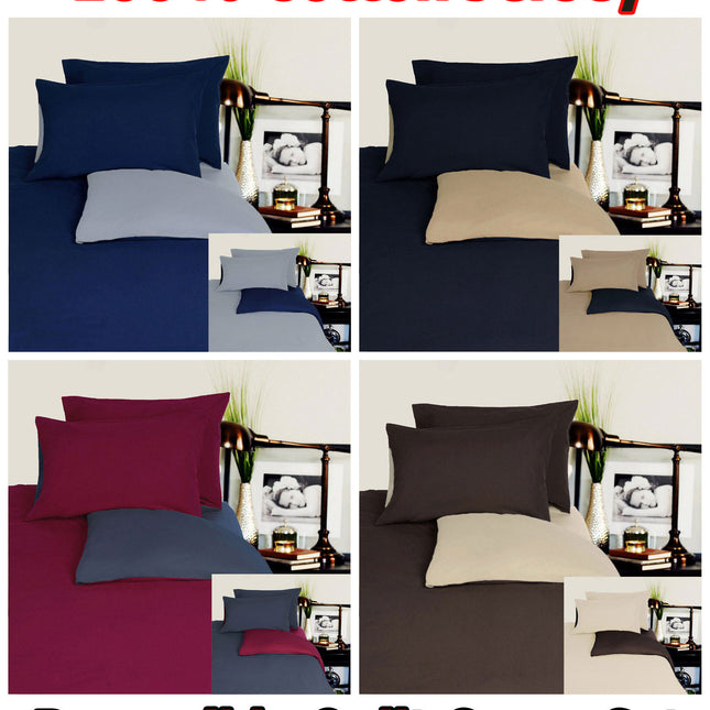 Hotel Living Reversible 100% Cotton JERSEY Quilt Cover Set Chocolate / Linen - QUEEN