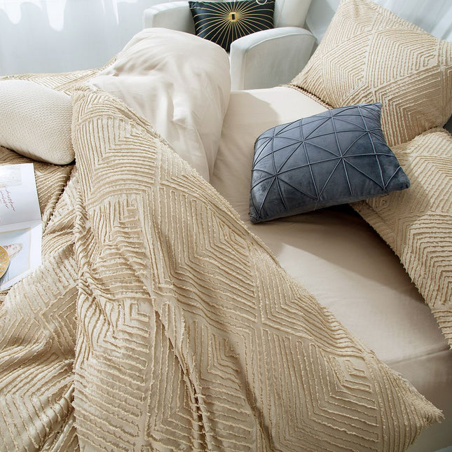 Tufted Textured Jacquard Quilt Cover Set - Queen Size