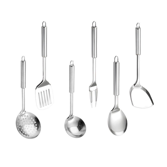 6PCS Stainless Steel Kitchen Utensil Set with Frying Spatula Colander and Spoon