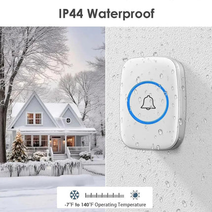 Wireless Doorbell Kit Home Call Button Remote Control White Waterproof Chime - White
