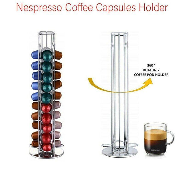 40 Capsules Rotating Coffee Pod Holder Rack for Nespresso Chrome Countertop Stand