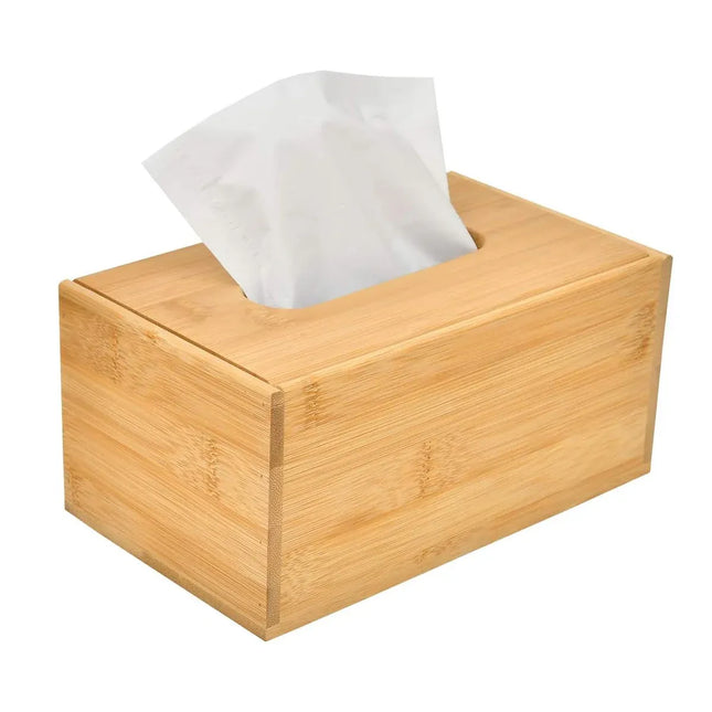 Bamboo Tissue Box Wooden Cover Dispenser Holder Storage Case for Home and Office