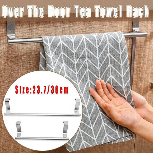 Stainless Steel Over Door Towel Rack Cupboard Hanging Rail for Kitchen Bathroom - 23.7CM