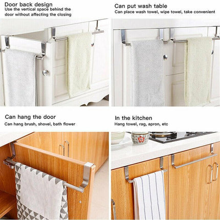 Stainless Steel Over Door Towel Rack Cupboard Hanging Rail for Kitchen Bathroom - 36CM