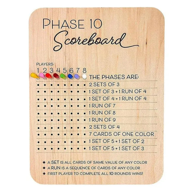 Phase 10 Score Board Wooden Phase 10 Scorecard Reusable for Family Game Tabletop