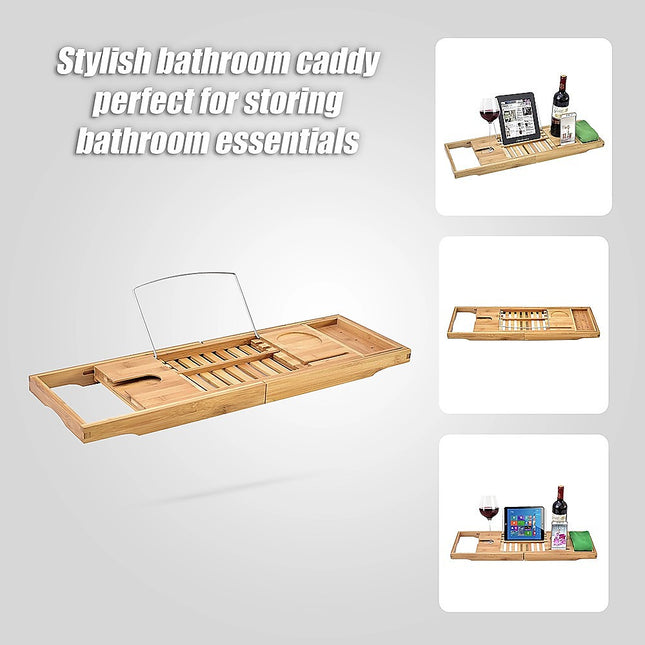 Bathroom Bamboo Bath Caddy Wine Glass Holder Table Tray Bathtub Rack Soap Shelf