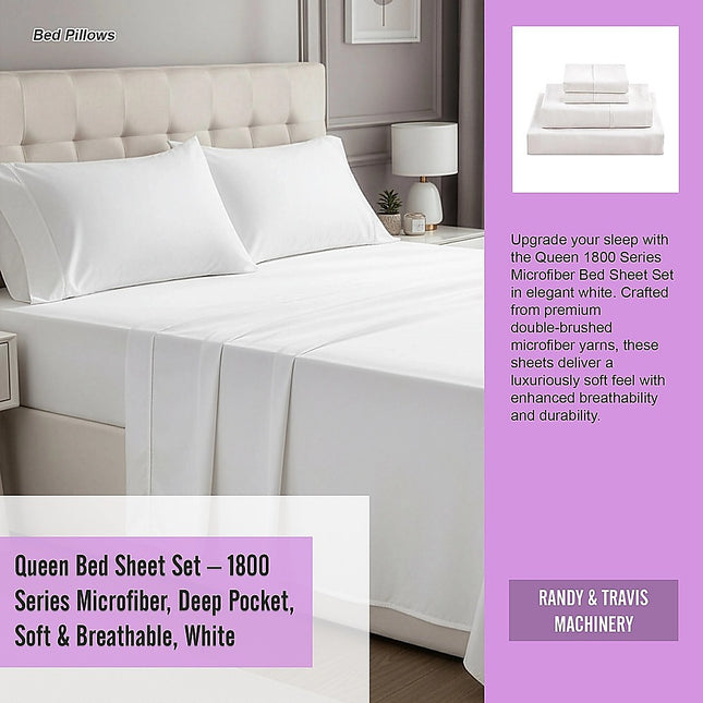 Queen Bed Sheet Set – 1800 Series Microfiber, Deep Pocket, Soft & Breathable, White