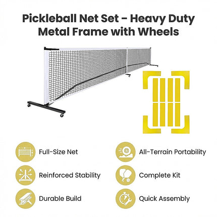 Portable 6.7m Pickleball Net Set – Heavy Duty Metal Frame with Wheels