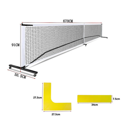 Portable 6.7m Pickleball Net Set – Heavy Duty Metal Frame with Wheels