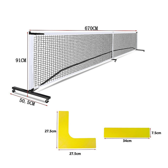 Portable 6.7m Pickleball Net Set – Heavy Duty Metal Frame with Wheels