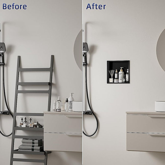 Stainless Steel Shower Niche 32x32cm Double Shelf Insert Wall Recessed