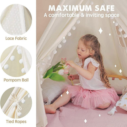 Xxl Kids Play Teepee Tent Indoor Boho Tent Foldable Tipi With Window/Pompom/Mat