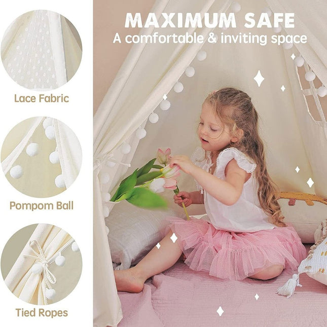 Xxl Kids Play Teepee Tent Indoor Boho Tent Foldable Tipi With Window/Pompom/Mat