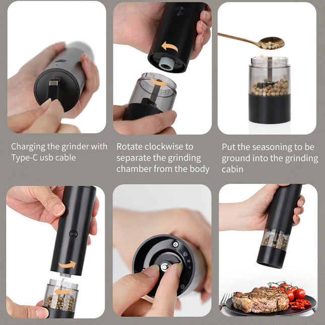 Rechargeable Electric Salt and Pepper Grinder Set (Includes Two Grinders) - Adjustable Ceramic Grinding Core with USB Charging