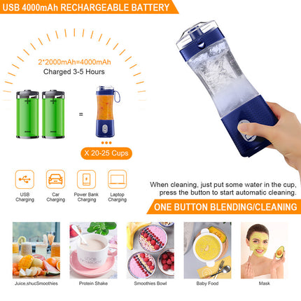 Blue Portable Mini Juicer - Rechargeable Electric Fruit Juicer Cup, Compact & Convenient