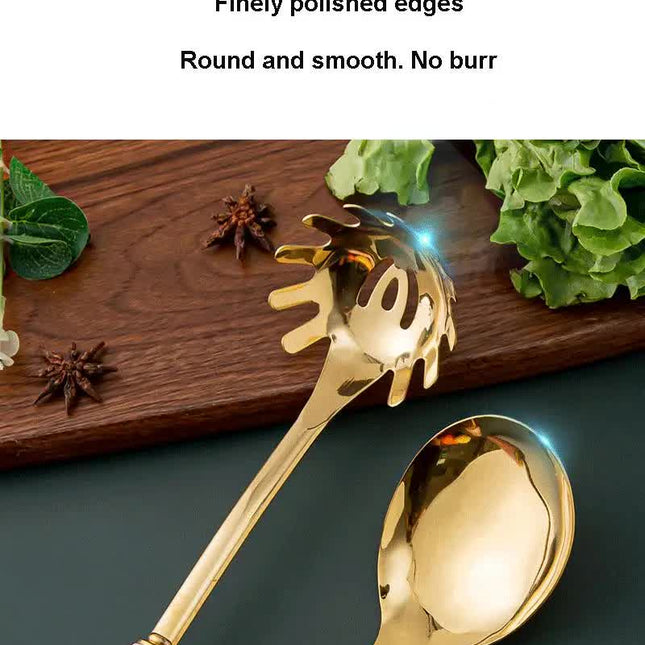 White Gold Stainless Steel Kitchen Utensil Set - 7-Piece Golden Cooking Tools with Stand