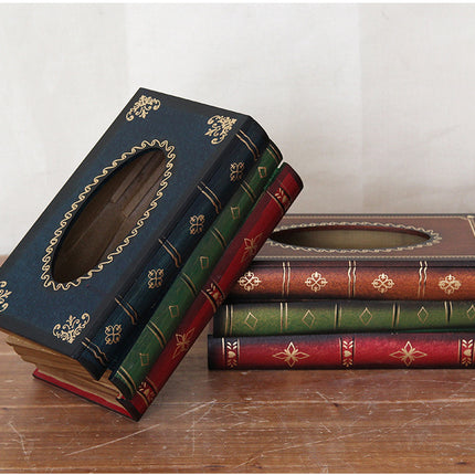 1 Piece Dark Blue Vintage Wooden Tissue Box - Creative Book-Shaped Tissue Holder for Home and Restaurant