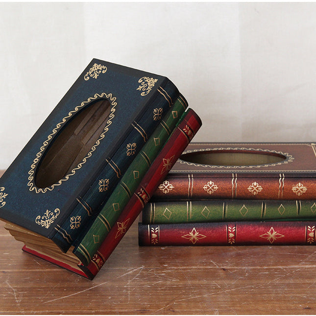 1 Piece Dark Blue Vintage Wooden Tissue Box - Creative Book-Shaped Tissue Holder for Home and Restaurant