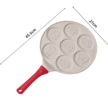 Black Smiley + Black Handle (gas model) Non-Stick Pancake Pan - 7-Hole Fun Shapes Breakfast Griddle (27cm)