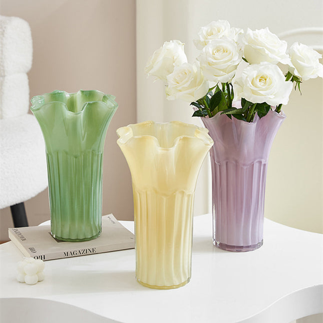 Nordic-Style Glass Vase - Elegant Fluted Flower Vase for Home Decor(White)