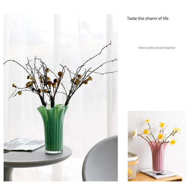 Nordic-Style Glass Vase - Elegant Fluted Flower Vase for Home Decor(White)